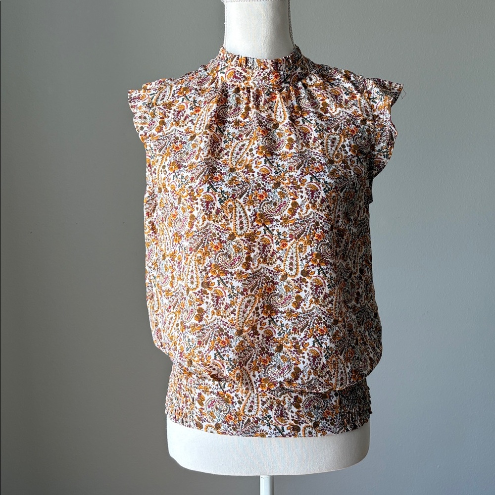 Maison d’Amelie | Floral Paisley Smocked Hem Cap Sleeve Top